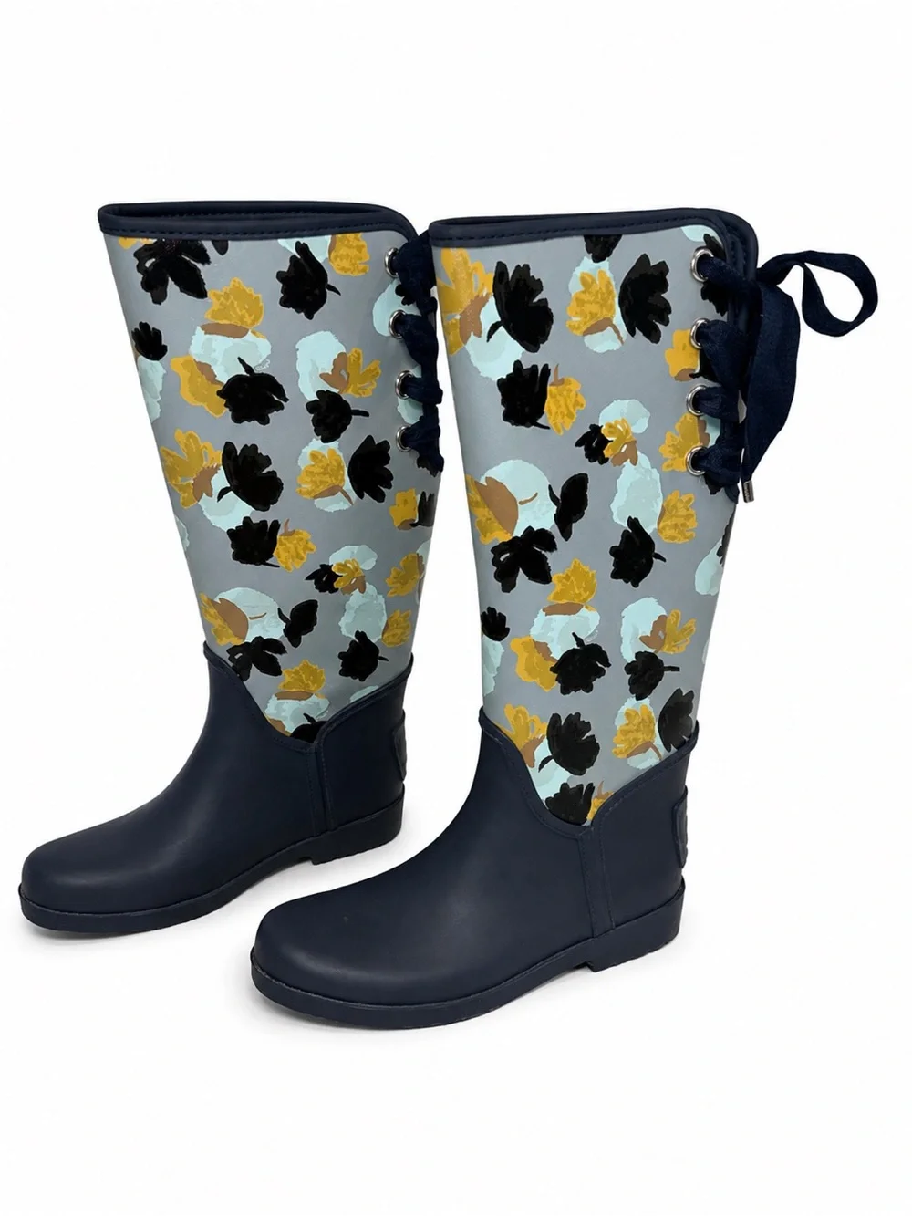 Coach Tristee Floral Tall Rainboots Navy Cornflower Size 7 w/ Box